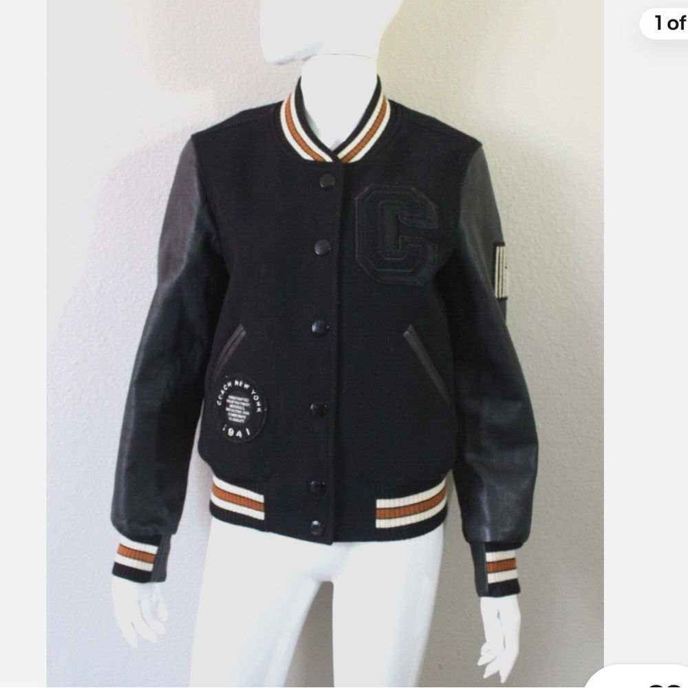 COACH Varsity Jacket, Leather Sleeves, Wool Shell, Padded Interior, NWT, Rare - Picture 7 of 7